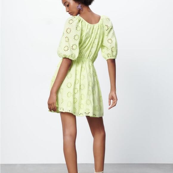 ZARA OPENWORK EMBROIDERED DRESS LIGHT YELLOW - Picture 10 of 12